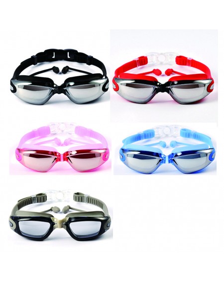 Swim Goggles With Cap Nose Clip Ear Plug Adult Anti-Fog HD Mirrored Swimming Set