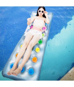 Inflatable 18 Pocket Air Mat Fashion Lounger Floating PVC Water Chair Pool Swimming Ring