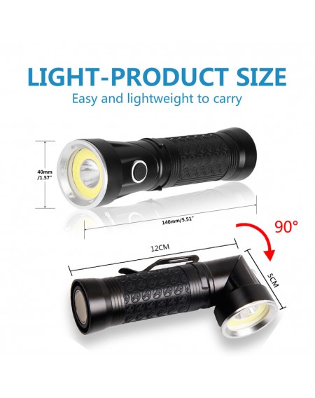 Rechargeable LED Flashlight T6 COB Fold 90 Degree Multifunction Torch Work Light Magnet Inspection Lamp