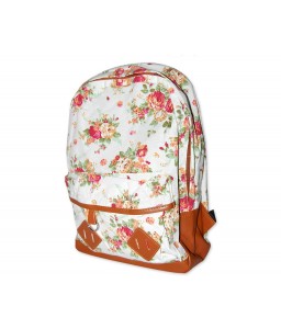 Floral Print Canvas Backpack - White