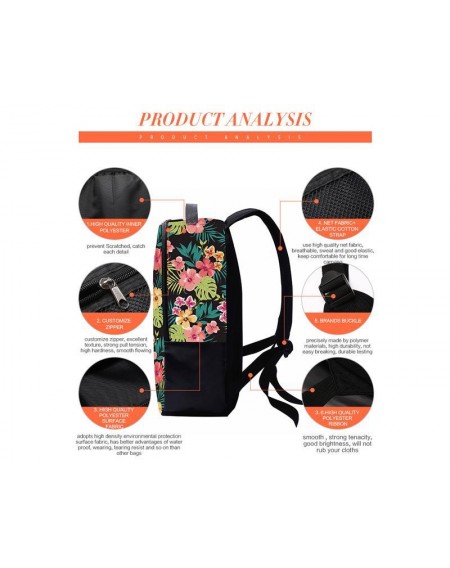 Flower Print Casual Travel Backpack - Black