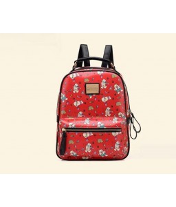 Cute Cartoon PU Leather Backpack with Built-In Handle - Red