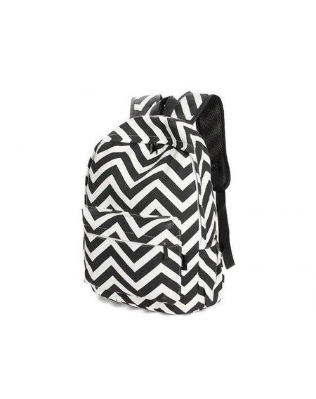 Stripe Print Casual Canvas Backpack - Black