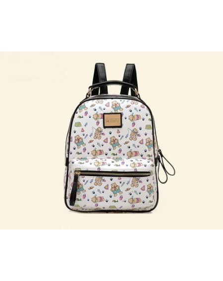 Cute Cartoon PU Leather Backpack with Built-In Handle - White