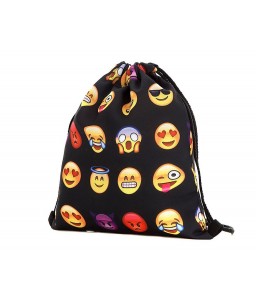 Emoji Drawstring Bag Emoticon Printed Drawstring Backpack