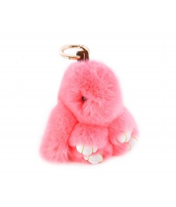 Cute Rex Rabbit Fur Keychain - Pink
