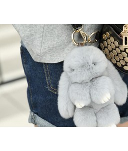 Cute Rex Rabbit Fur Keychain - Gray