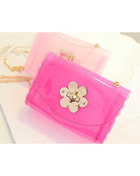 Translucent Jelly Shoulder Bag with Chain Strap - Pink