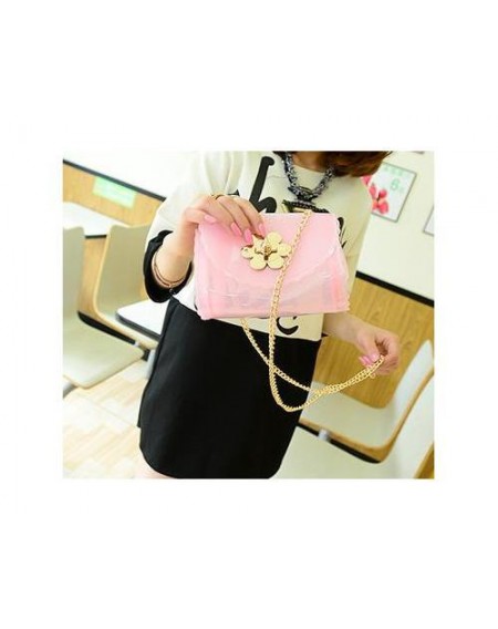 Translucent Jelly Shoulder Bag with Chain Strap - Pink