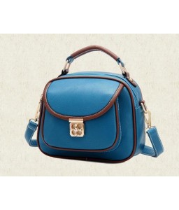 Vintage PU Leather Crossbody Satchel Bag - Blue