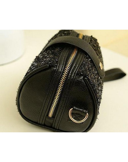 Chic Mini Shoulder Bag with Detatchable Strap - Black Sequin