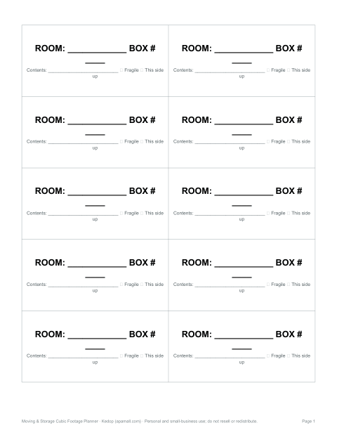 Preview of the first page of Printable box labels